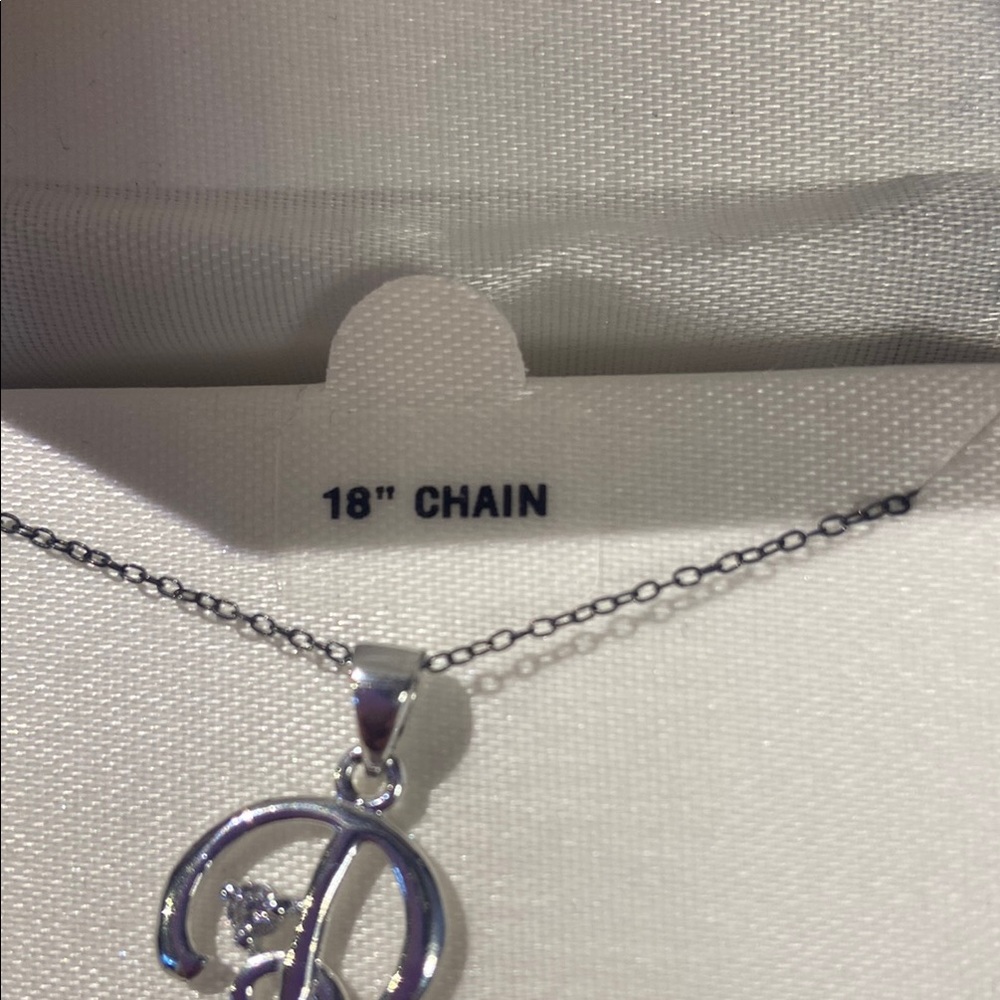 Sterling Silver 'R' Pendant Necklace - Picture 2 of 4